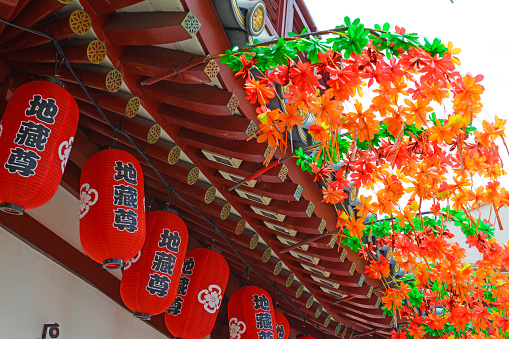 red paper lantern decoration at chinese temple in singapore, lamp