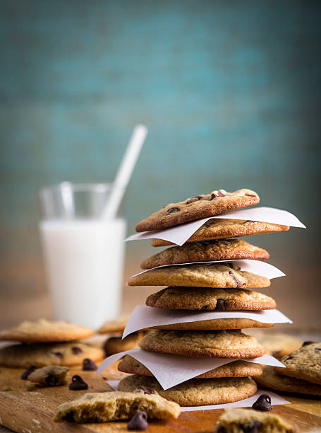 Homemade Chocolate Chip Cookies and Milk with Copy Space