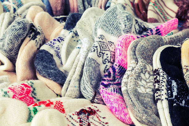 istock Many knitted woolen socks on the counter 531445803