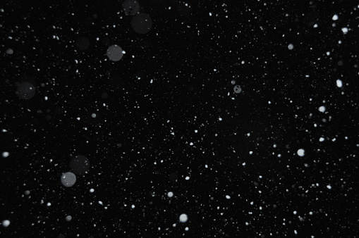 Snowflakes on winter sky. Snow storm abstract background blur.