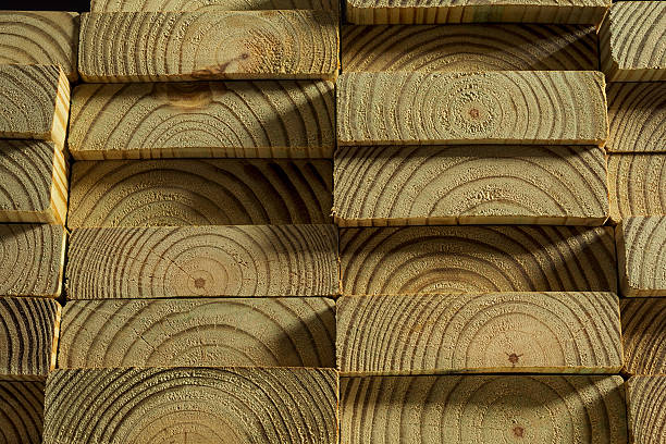 pilha de pressão tratados madeireira - treated wood imagens e fotografias de stock