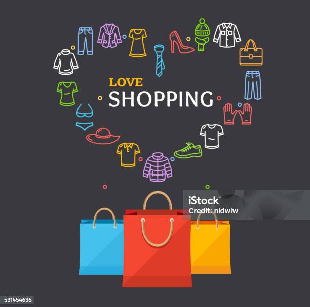 Shopping Clothing Season Concept Vector Stock Illustration - Download Image Now - Arts Culture and Entertainment, Bag, Billboard Posting