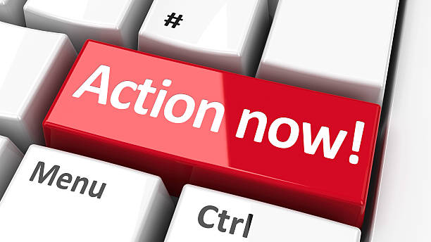 Computer keyboard action now #2 "Action now!" key on the computer keyboard - call to urgent action, three-dimensional rendering animal call stock pictures, royalty-free photos & images