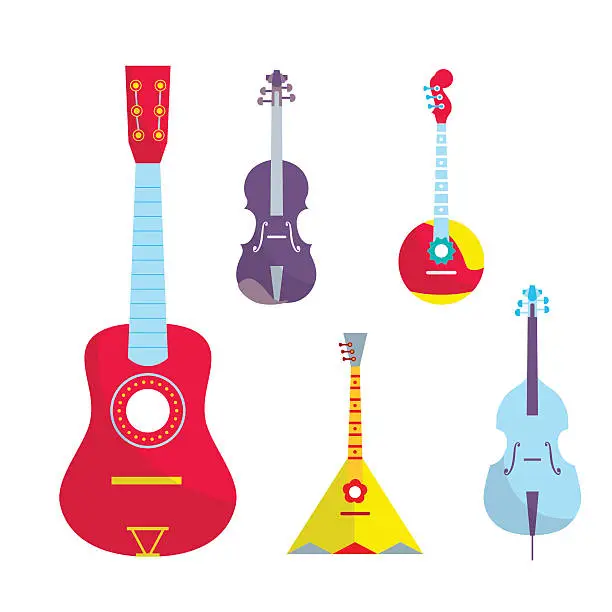 Vector illustration of Outline Vector StringedBowed Musical Instruments