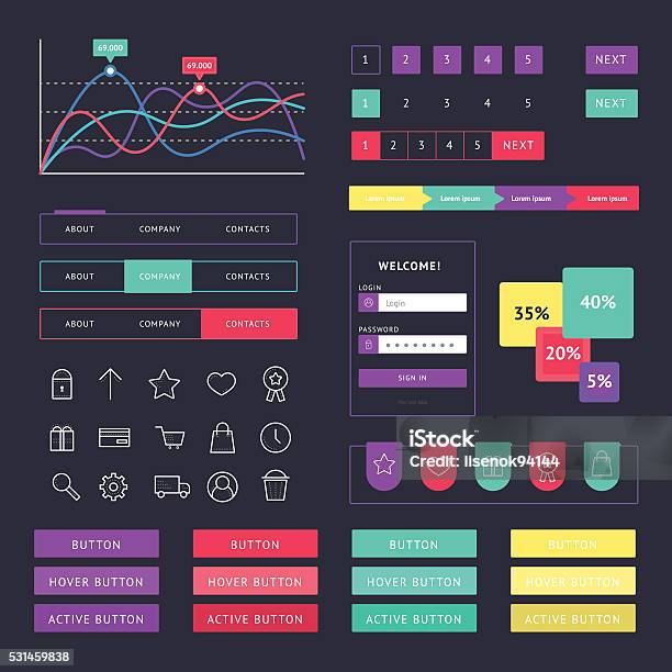 Flat Ui Vector Set Stock Illustration - Download Image Now - Data ...