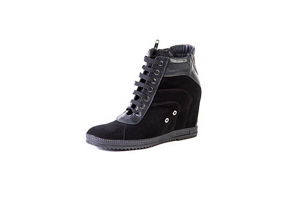istock Suede women's boots on a white background, black shoes 531459860