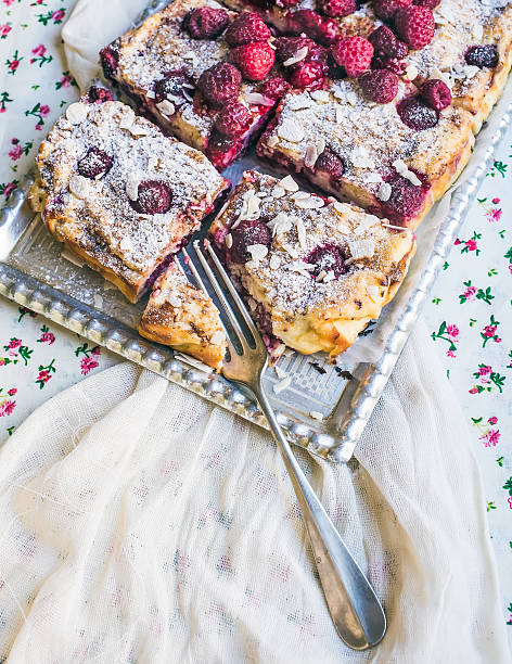 istock Raspberry cottage cheese cake with fresh raspberries, almond pet 531459911
