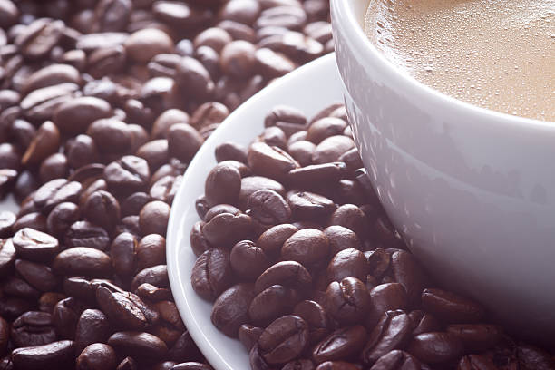 cup of coffee with beans stock photo