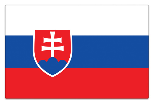 Gloss Slovakian flag on white with subtle shadow.