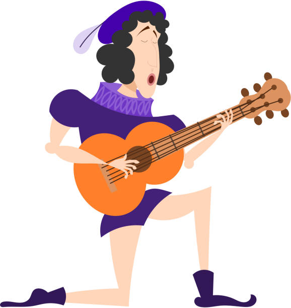 kuvapankkikuvitukset aiheesta laulaja vanhassa puvussa kitaran kanssa. taiteilija lauloi serenadin. varastovektori - romeo fictional character