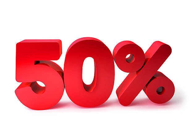 istock 50% 3D Render Red Word Isolated in White Background 531463993