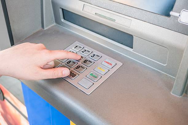 istock Hand entering pin code in ATM machine to withdraw cash. 531465672
