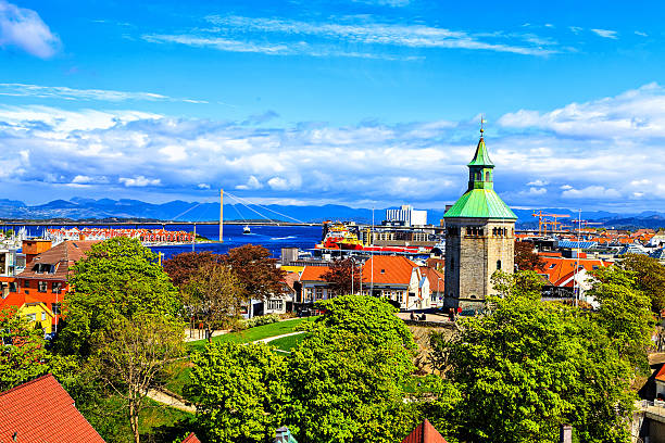 View on old colored city, Norway Stavanger, Norway: panoramic landscape from the top stavanger cathedral stock pictures, royalty-free photos & images
