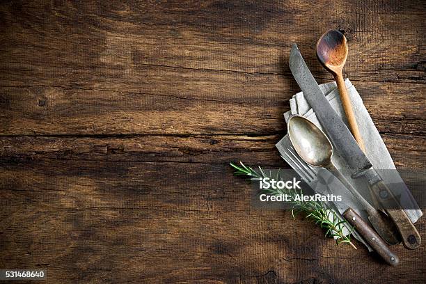 Vintage Kitchen Utensils Stock Photo - Download Image Now - Food, Kitchen, Cutting Board