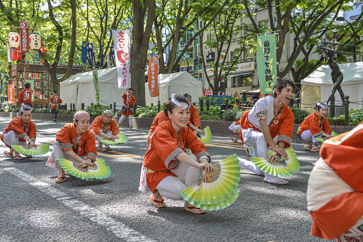 Sendai, Japan - May 15, 2016: Scenery of the Sparrow dance of Aoba Matsuri Festival in Sendai, Japan