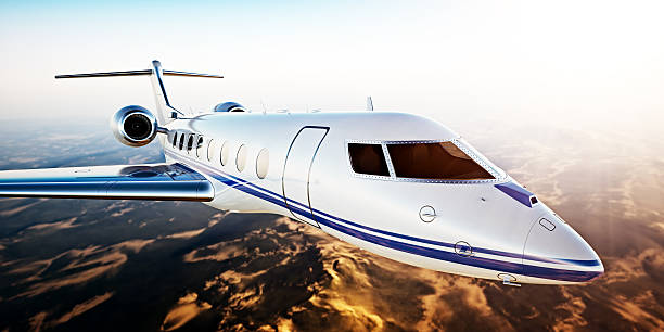 istock Realistic Photo of White Luxury Generic Design Private Jet Flying 531471450