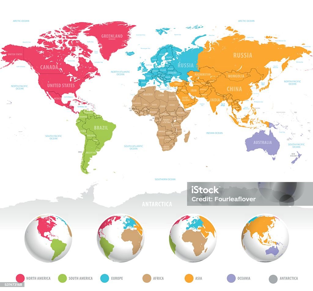 Mappa del mondo vettoriale colorato - arte vettoriale royalty-free di Globo terrestre