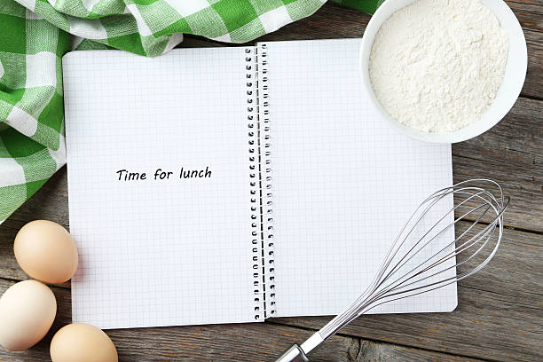 istock Open blank recipe book on grey wooden background 531474728