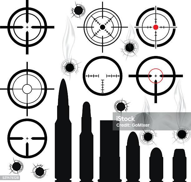 Crosshairs Bullet Cartridges And Bullet Holes Stock Illustration - Download Image Now