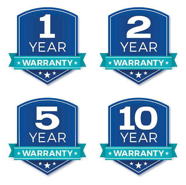 Warranty Badges 1 year, 2 year, 5 year, 10 year warranty badges. EPS 10 file. Transparency effects used on highlight elements. badge stock illustrations
