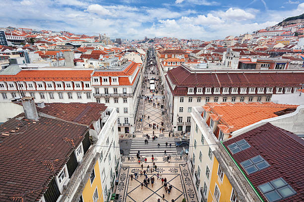 Rua Augusta and Baixa, Lisbon View over the central Baixa district and the pedestrian street Rua Augusta in Lisbon, Portugal. baixa stock pictures, royalty-free photos & images