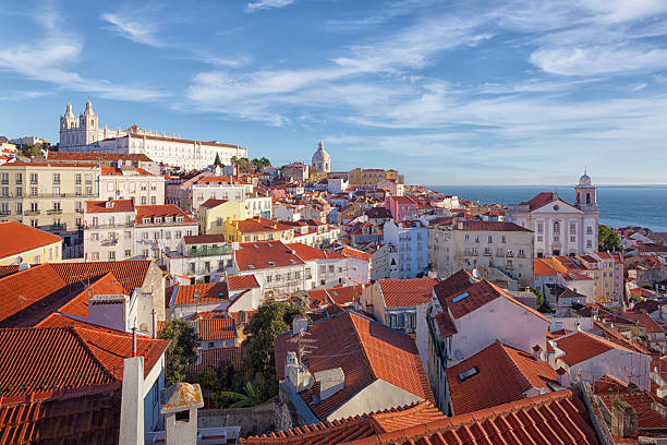 Lisbon old town Alfama district View over Lisbon's old town, the Alfama district, with the Monastery of São Vicente de Fora, and the National Pantheon seen at the top and middle respectively. national pantheon lisbon stock pictures, royalty-free photos & images