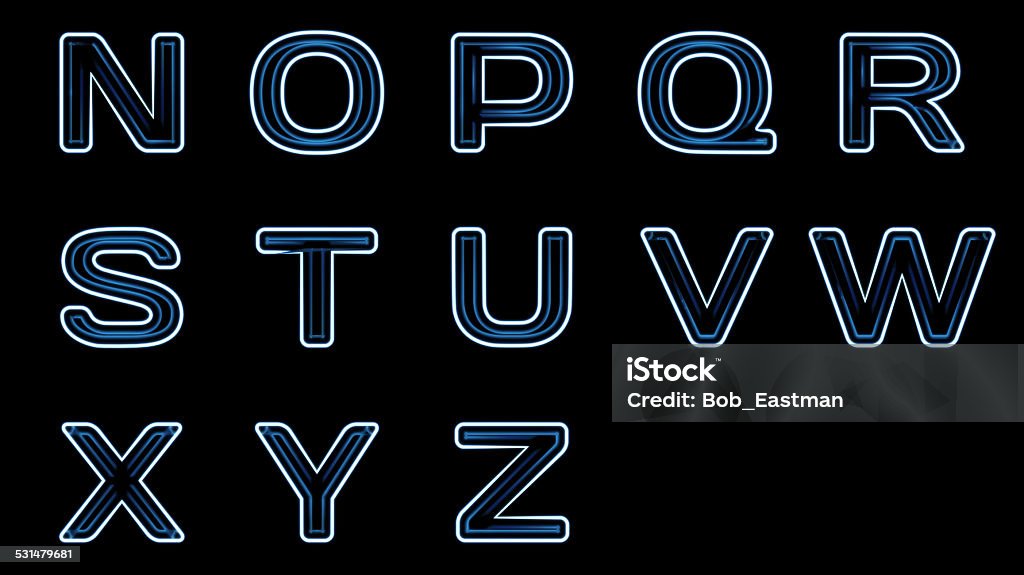 Neon Letters N-Z Blue neon text set isolated on a black background. 2015 Stock Photo