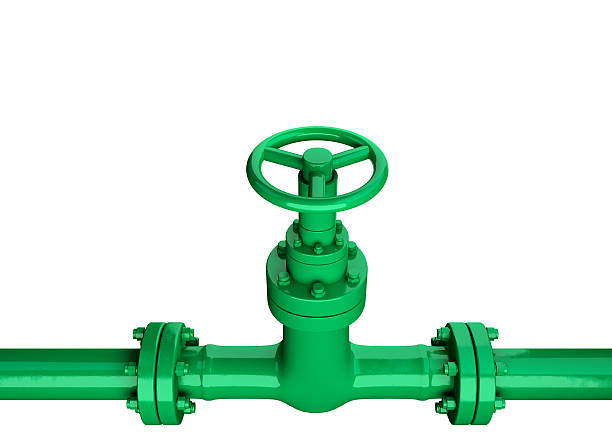 3 d industriale verde e valvola tubo su sfondo bianco. - pipeline pipe valve three dimensional shape foto e immagini stock