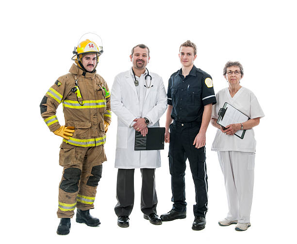 Occupations Workers of different occupations isolated on white background police and firemen stock pictures, royalty-free photos & images