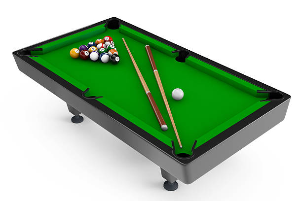 istock Billiard table with balls set and cues 531482131