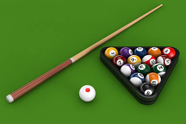 istock Glossy billiard balls set with cue 531482139