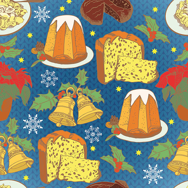 illustrations, cliparts, dessins animés et icônes de pour des motifs traditionnels de noël en italie tricoter héritage - fruitcake christmas cake cake raisin