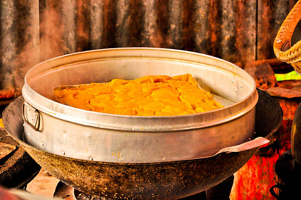 istock steamed custard cooking in aluminum tray,original thai cooking 531483026