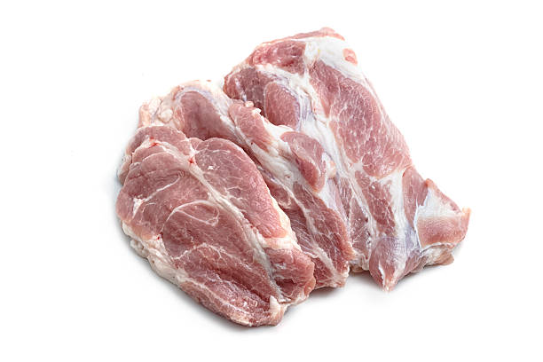 istock Raw pork meat steaks on the white background. 531485406