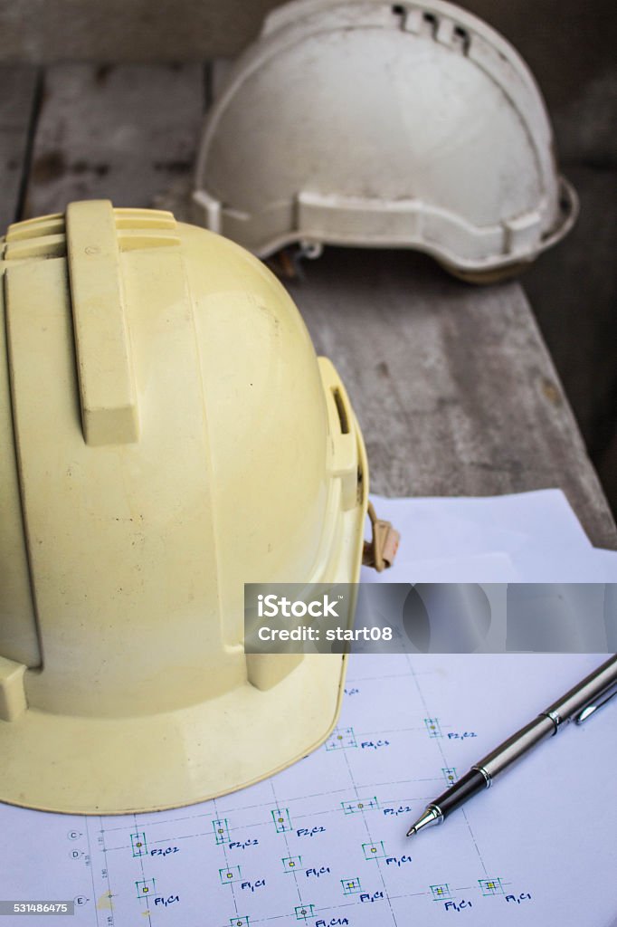 Hats and equipment Hats and equipment for construction 2015 Stock Photo