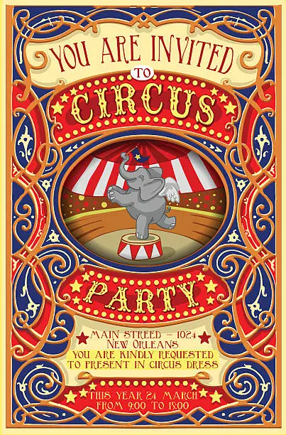 Vector illustration of Poster Invite for Circus Party with Elephnant