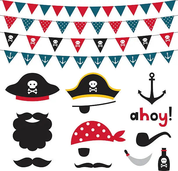 Vector illustration of Pirate photo booth props and scrapbooking vector set