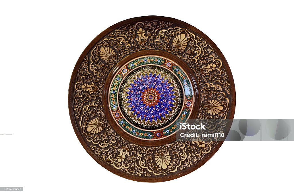 Uzbek national dish. Colorful Uzbek national dish. National  tableware. Beautiful needlework. 2015 Stock Photo