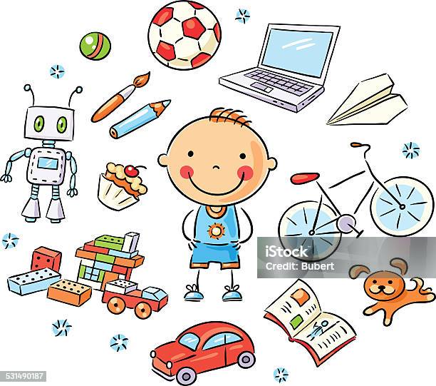 Boy And His Interests Stock Illustration - Download Image Now - Boys, Robot, Toy