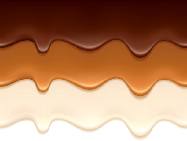 stockillustraties, clipart, cartoons en iconen met melted chocolate, caramel and yogurt drips. - caramel