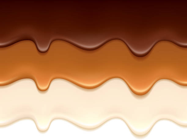 melted chocolate, caramel and yogurt drips. - karamel illüstrasyonlar stock illustrations