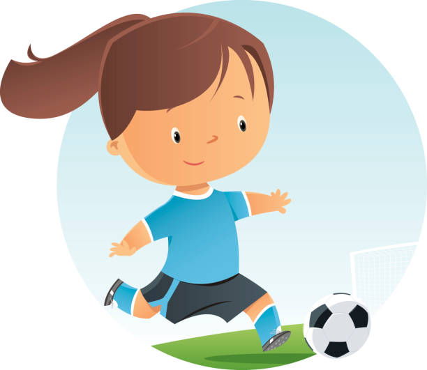 illustrazioni stock, clip art, cartoni animati e icone di tendenza di ragazza di calcio - bambini calcio