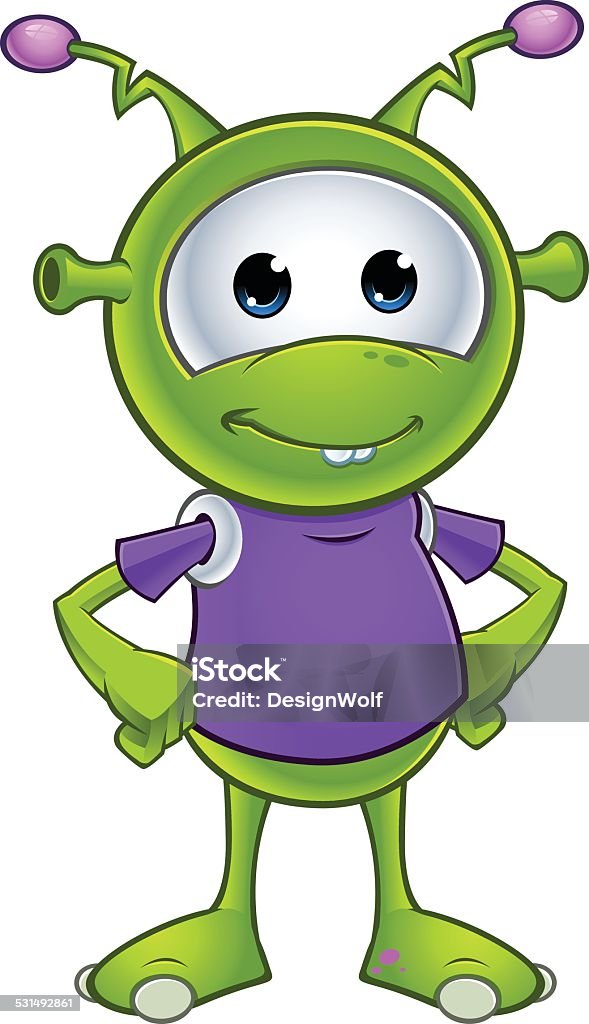 Little Green Alien - Hands On Hips A cartoon illustration of a cute little green alien character. 2015 stock vector