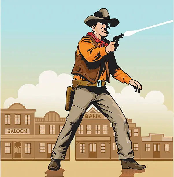 Vector illustration of Wild West Gunslinger in Shootout