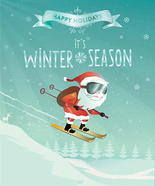 Vector illustration of winter sports santa poster