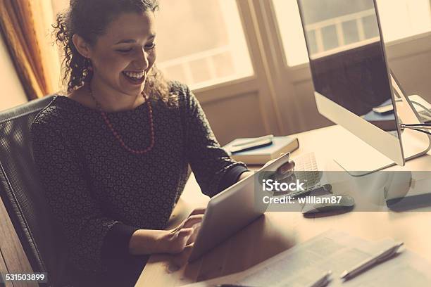 Young Woman Working At Home Small Office Stock Photo - Download Image Now - 20-29 Years, 2015, Adult