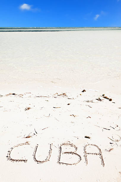 istock Cuba inscription on the sandy beach 531504483
