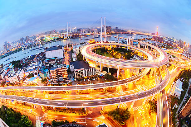 istock shanghai elevated road junction and interchange overpass at night 531505341
