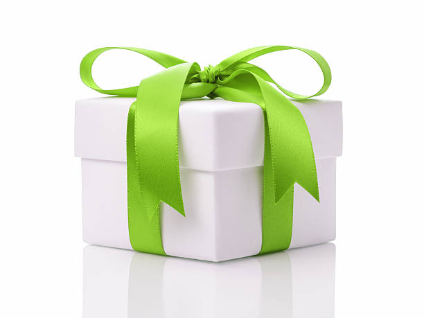 istock white gift box with green ribbon bow 531505553