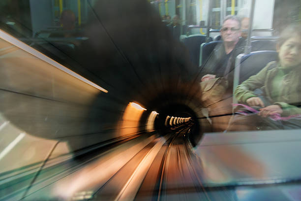 Blurred motion in metro tunnel. Copenhagen metro